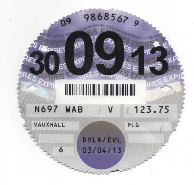 car tax disc September 2013 Vauxhall collectors item