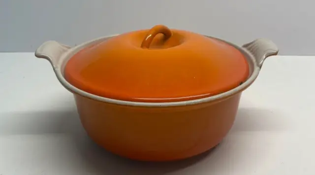 Cousances Round Volcanic Orange Cast Iron Casserole Dish Vintage