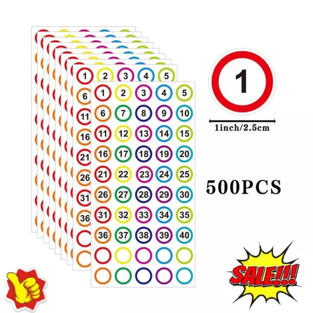 15 Sheets 1-500 Small Number Stickers Round Self-Adhesive