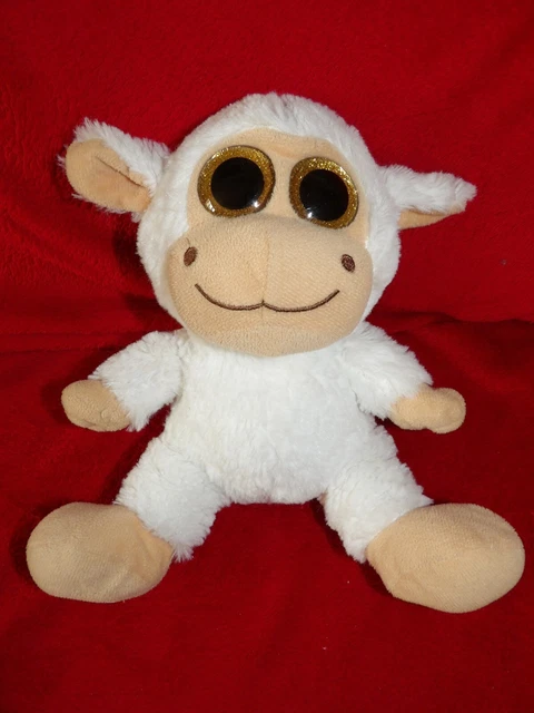 Doudou Peluche FIZZY Mouton Assis Blanc Beige Gros Yeux Neuf