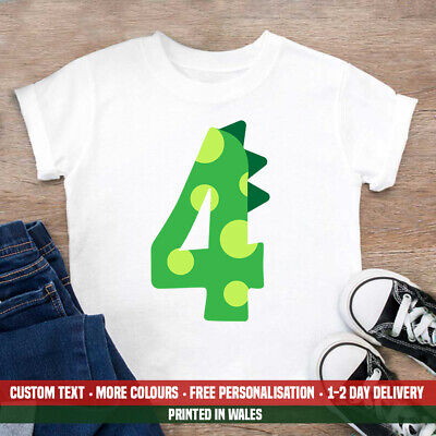 Kids 4 Dinosauro Compleanno Numero VINILE T Shirt 4th PARTY quarto Regalo Top