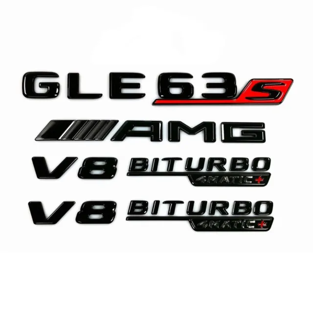 GLE 63 S+AMG+V8 BITURBO 4MATIC+ GLOSSY BLACK Emblem Badge for Mercedes Benz 2020