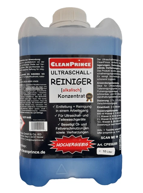 Nettoyeurs à Ultrasons Alcaline 10 Litre CleanPrince Liquide Concentré Bleu