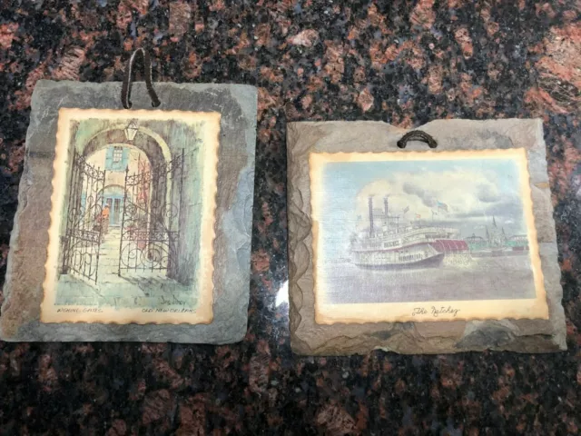 Pair Of Rare Over 200 Year Old New Orleans Print Slate Roof Tiles - See Photos