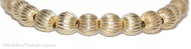 14 Karat Gelbgold geriffelte gerippte 6 mm Hinzufügen einer Perle Kugel extra lang 25 Zoll Kette Halskette 3
