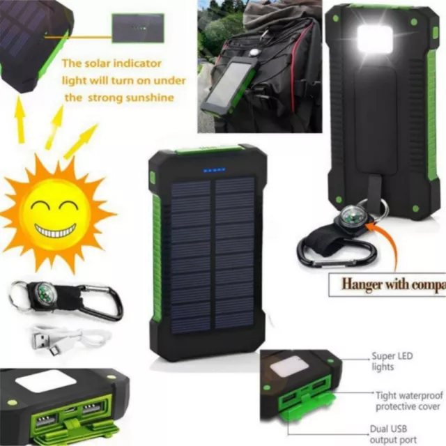 50000mAh Solar Charger Power Bank Portable Battery USB Torch External Charger US 3