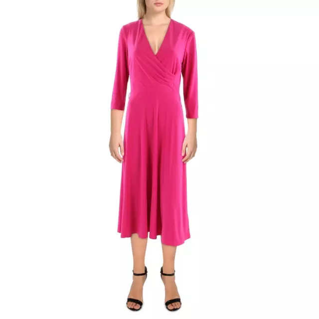 Lauren Ralph Lauren Womens Pink Jersey Pleated Work Midi Dress 4 BHFO 2472