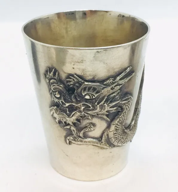 Chinese Export CJ Co Antique Set Of 3 Sterling Silver Dragon Shot Cups 2