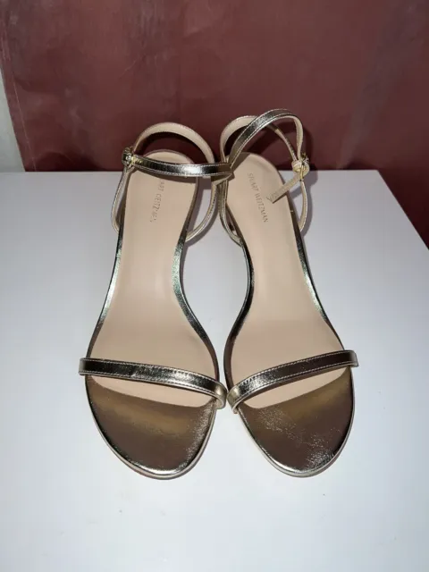 $475 Stuart Weitzman Dancer 60 Leather Sandals Shoes Champagne Gold Sz 9.5