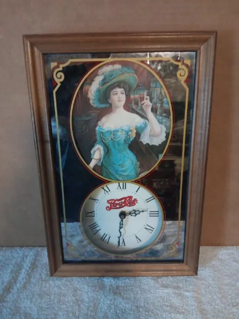 Vintage Drink Pepsi Cola 5 Cents Wooden Bar Mirror Clock Victorian Woman