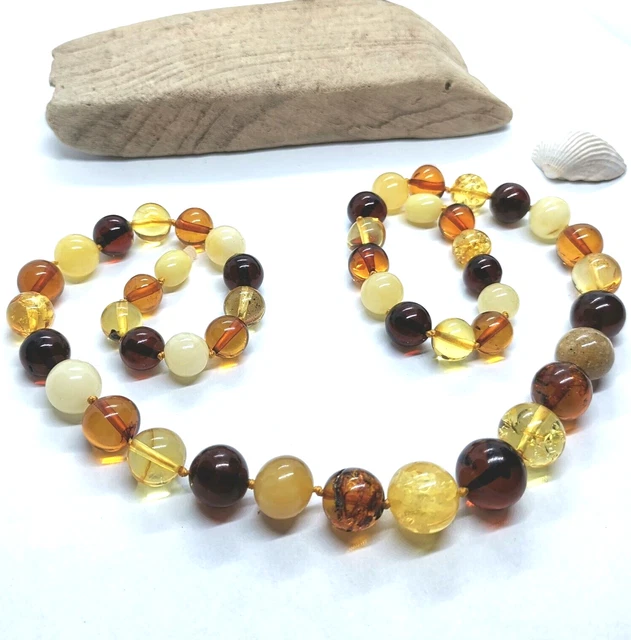 Colliers de perles d'ambre Perles baltes multicolores rondes naturelles