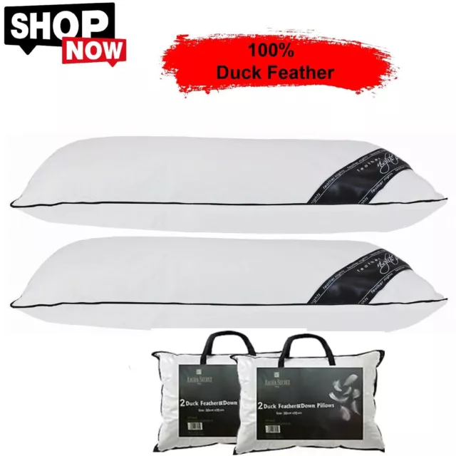 100% Duck Feather Filled Pillows Soft Hotel Quality Pillow Pack of 1, 2, 4, 6