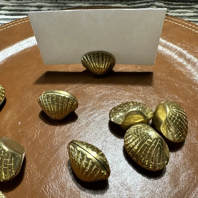 Set 12 Gold Tone Scallop Shell Weighted Table Name Place Card Holders 1.5”