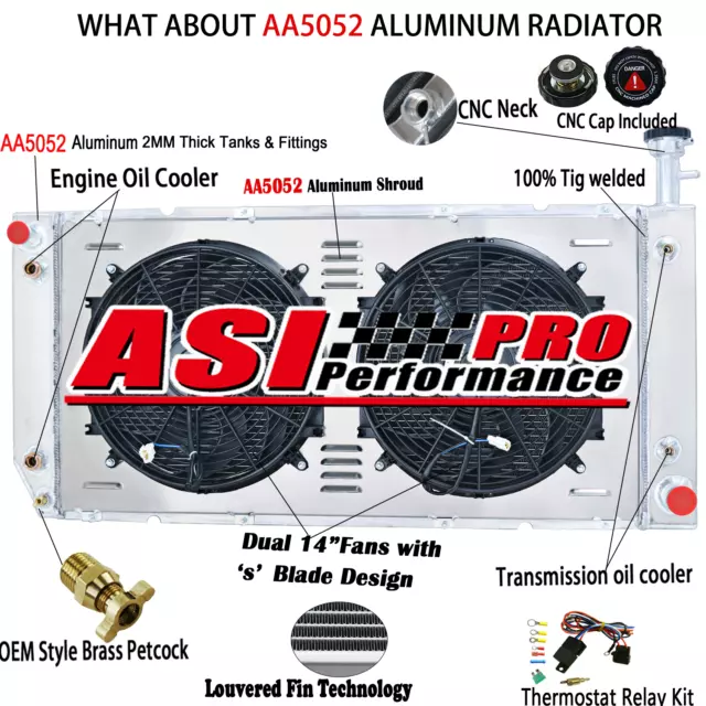 3Row Radiator Shroud Fan For 2004-2016 Chevrolet Express GMC Savana 2500 3500