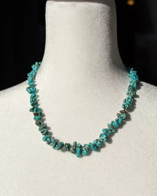 Genuine Tumbled Turquoise Stone Necklace. 19" with toggle clasp.