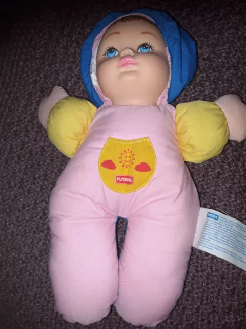 Peluche poupée Lapin bleu noeud jaune Cabbahge Hasbro