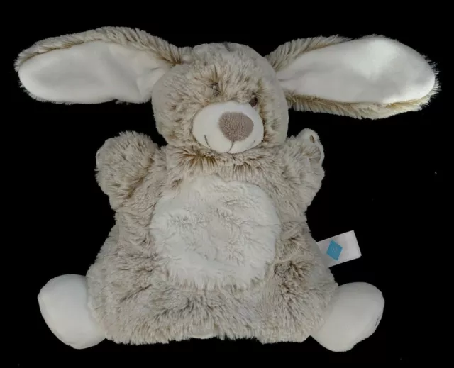 Doudou Peluche Marionnette Lapin blanc marron chiné beige Tex Carrefour Nicotoy