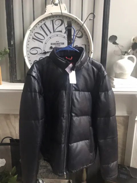 NEW $5750 ISAIA men's dark blue leather "puffy" jacket coat vest EU 54R US XL