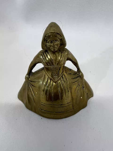 Vintage Brass Dutch Girl Bell Figurine .  Miniature 3” Made In Holland