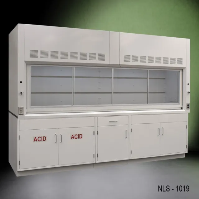 10' x 48" Laboratory Bench Fume Hood w/ ACID & General Storage / Valves / E2-785