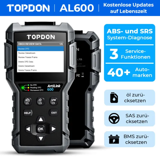 TOPDON AL600 Profi KFZ Diagnosegerät Auto OBD2 Scanner Aktiver Tester SAS Reset
