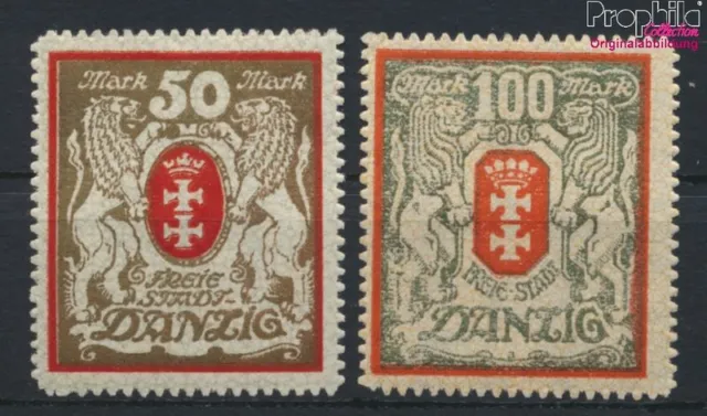 Briefmarken Danzig 1922 Mi 100Y-101Y mit Durchstich, Zähnung evtl. fehlerh (9975