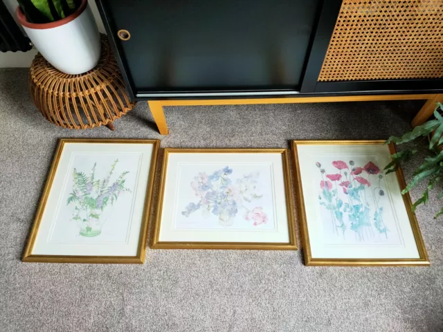 Vintage PENNY SILVERTHORNE Lovely still life watercolour Prints flower Signed X3