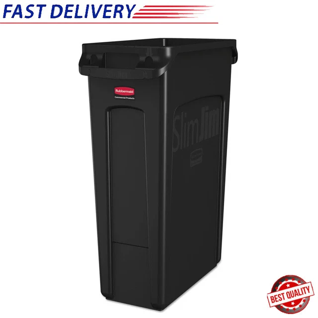 23 Gal Rectangular Trash Can Bin Garbage W/Venting Channels Plastic Home Black