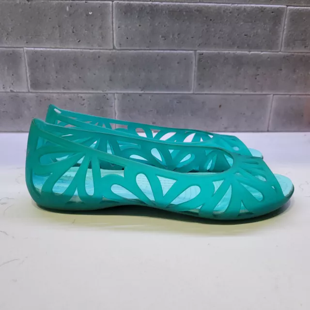 Crocs Adrina III Ballet Flats Womens 6 Sea Green Peep Toe Jelly Slip On Shoes