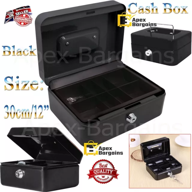 12" Metal Cash Box Coin Money Bank Deposit Tin Security Safe Petty Key Lockable.