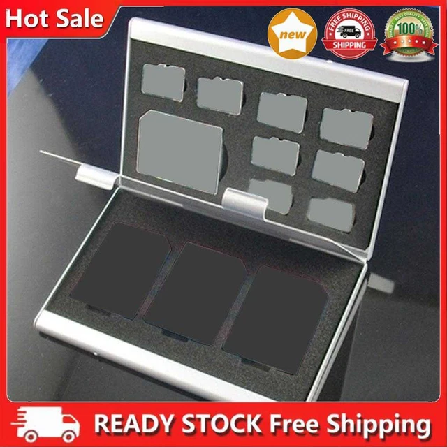 Caja de almacenamiento de tarjetas de memoria caja de almacenamiento portátil caja plateada para tarjetas de memoria SD TF