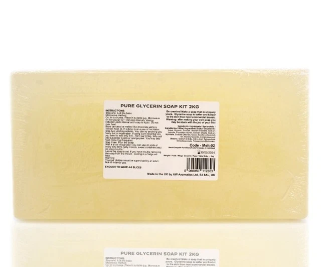 Bloque de fabricación de jabón transparente de 2 kg para derretir y verter jabón de glicerina nuevo
