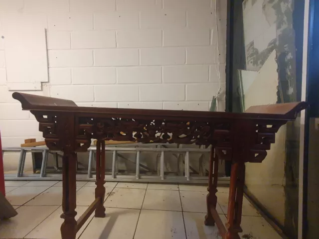 Antique Chinese Carved Ornate Rosewood Altar Console Table