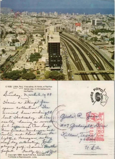Peru 🇵🇪 AK PPC Postcard Lima to NY USA via Airmail 06.03.1968 LuftbildTop Rare