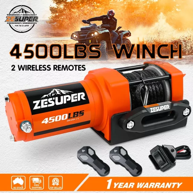 12V Electric Winch 4500lb Synthetic Rope  Boat Winch ATV Winch UTV Winch 4WD