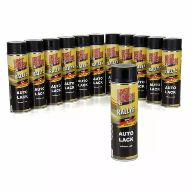 12x 500 ml FAST FINISH Rallye Autolack Lackspray Schwarz Matt Spraydose 292828