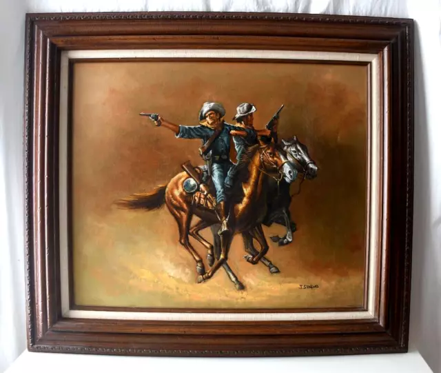 John Stanford Signed 32X27 Framed Union Cavalry Soldiers Oil Painting On Canvas
