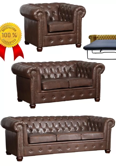 Chesterfield SET Sofa 3 2 Sitzer Sessel Hocker Bett Kunstleder Farben Büromöbel