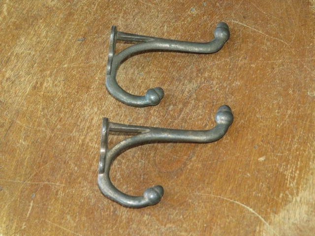 2 Antique Victorian Cast Iron Coat Hooks with Acorn Finials, 3 Inch