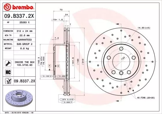 Disco freno - BREMBO 09.B337.2X