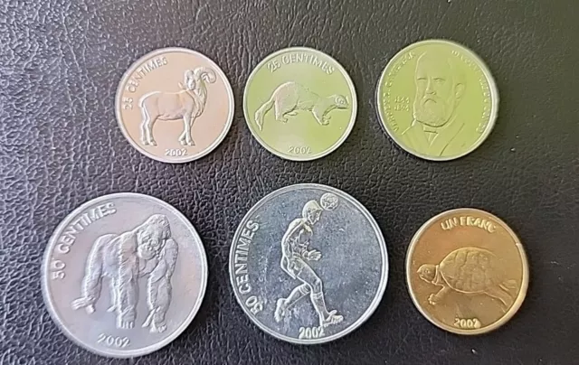 D.r.congo 6 Coins 2002 Unc 25×2,50×3 Centimes 1 Franc