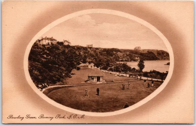 Vintage Postcard Vignette View Of The Bowling Green At Ramsey Park Isle Of Man