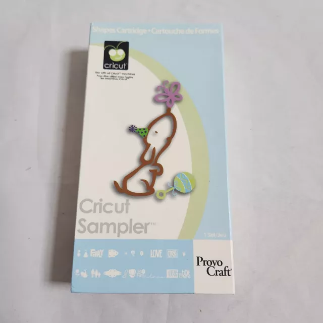 Cartucho Cricut SAMPLER Folleto Caja Superposición Formas Básicas Palabras Etiquetas de Texto