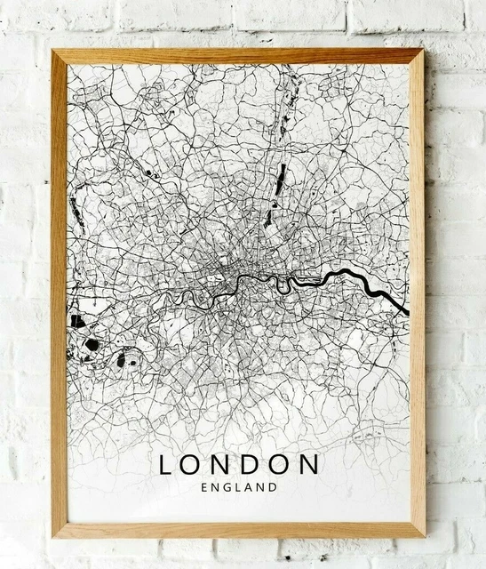 MONOCHROME LONDON CITY Street Map Wall Art Print Black & White Map £3.