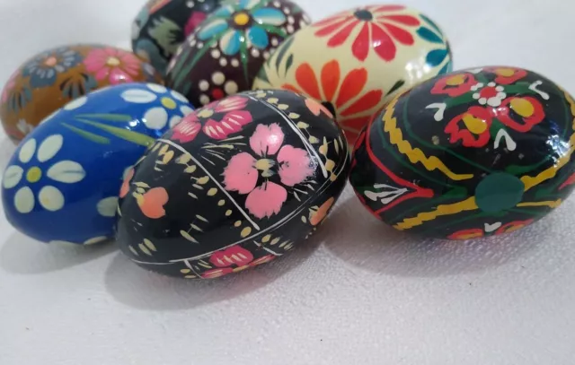 Vintage Polish Easter Eggs Hand Painted Wooden Eggs Poland Lot (7)