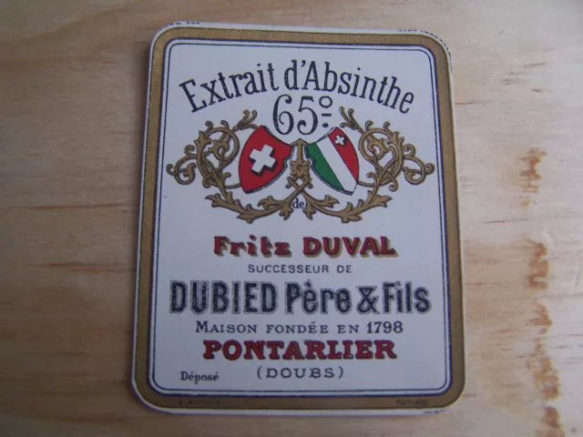 petite étiquette Extrait Absinthe 65° Fritz Duval Dubied Père absente absente