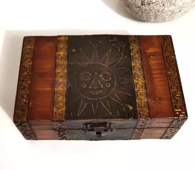 petite boîte à bijoux en bois métal soleil - vintage