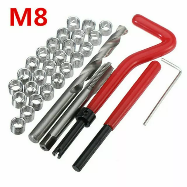 30Pc M8 Helicoil Thread Repair Kit Threaded Tool Twist Drill Bit Inserts Taps TU