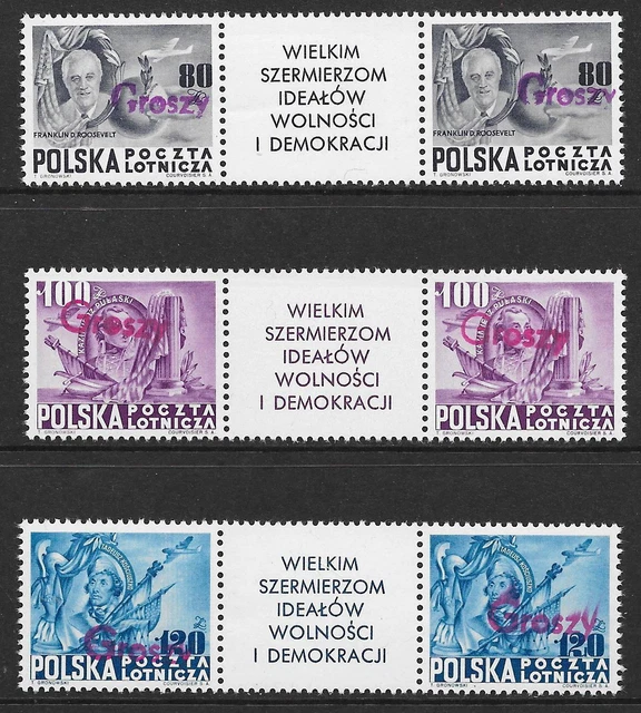 Poland stamps 1950 MI 617-619 GROSZY ovpt  GUTTERPAIRS  MNH  VF  Scarce!
