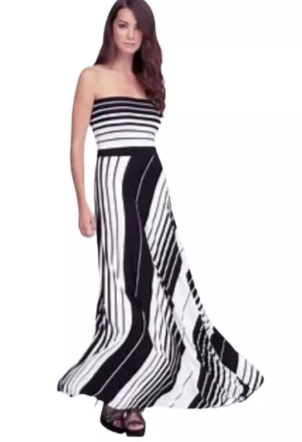 Bebe Black and White Print Strapless Maxi Dress Size Small